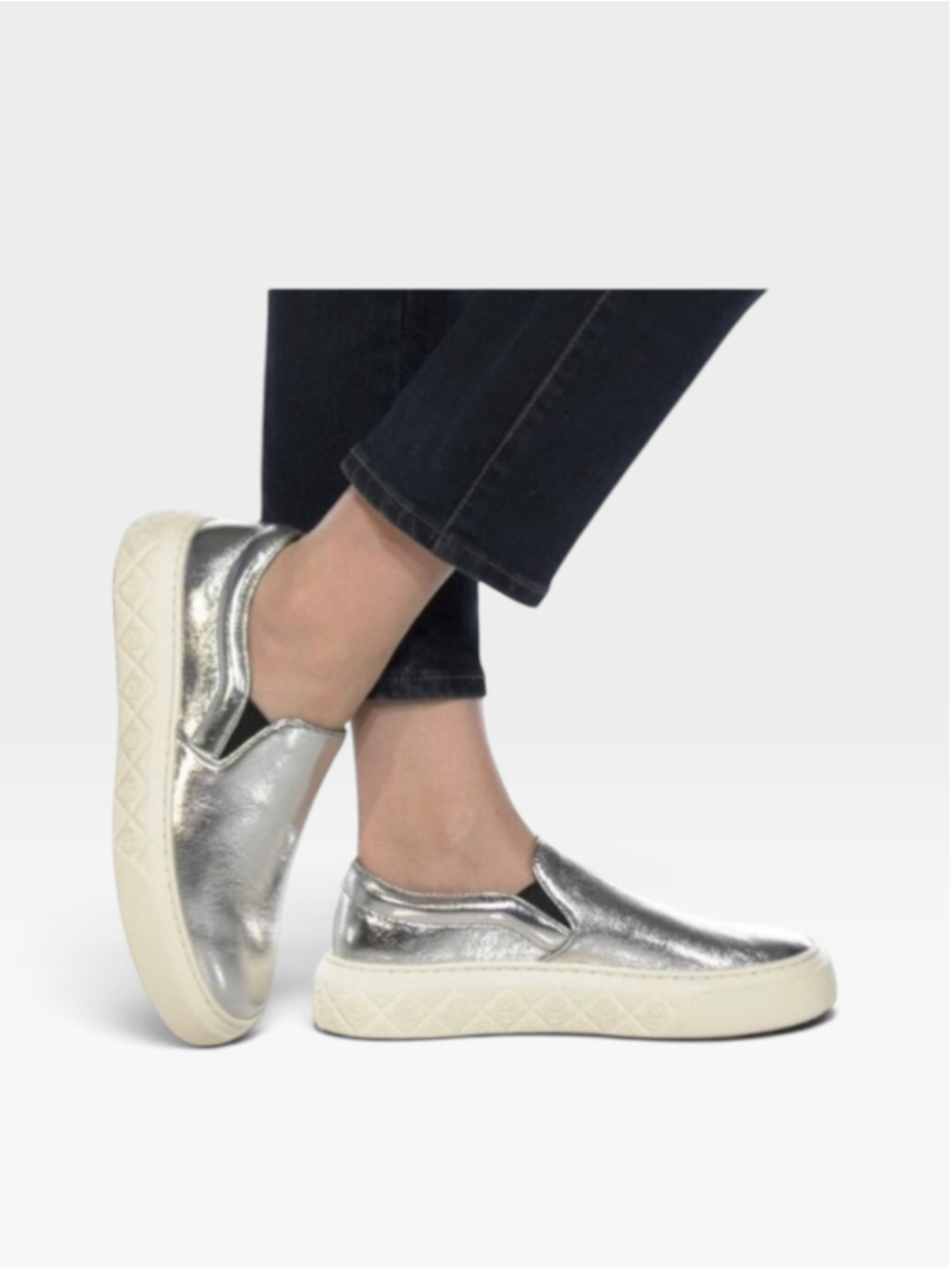Tory Burch Ladybug Silver Metallic Slip-On Sneakers